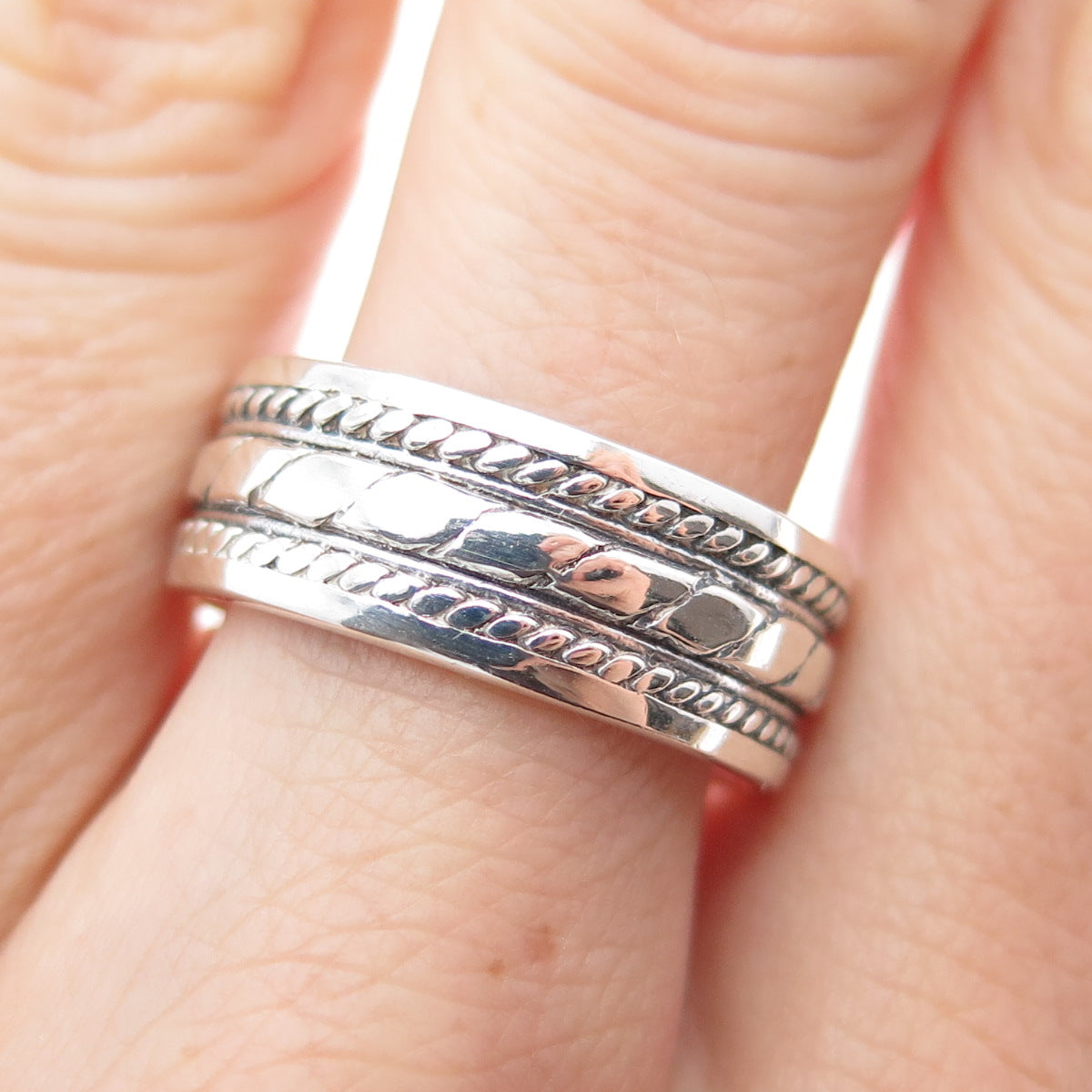 925 Sterling Silver Vintage Roped Oxidized Band Ring Size 8.75