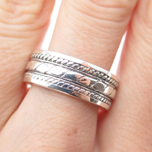 925 Sterling Silver Vintage Roped Oxidized Band Ring Size 8.75