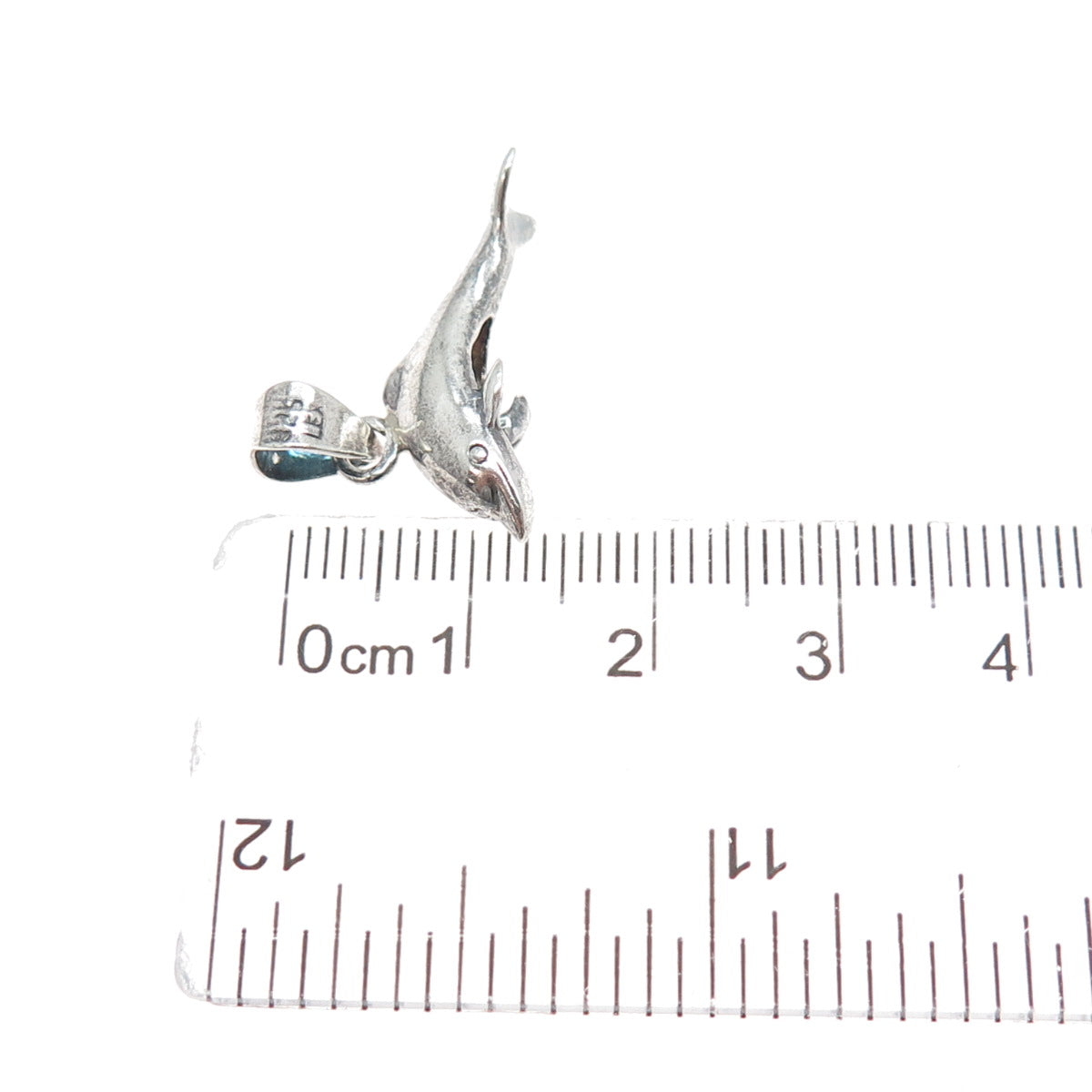 925 Sterling Silver Vintage Mexico Dolphin Oxidized Minimalist 3D Charm Pendant