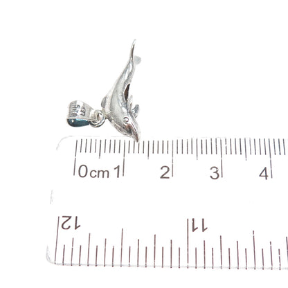 925 Sterling Silver Vintage Mexico Dolphin Oxidized Minimalist 3D Charm Pendant