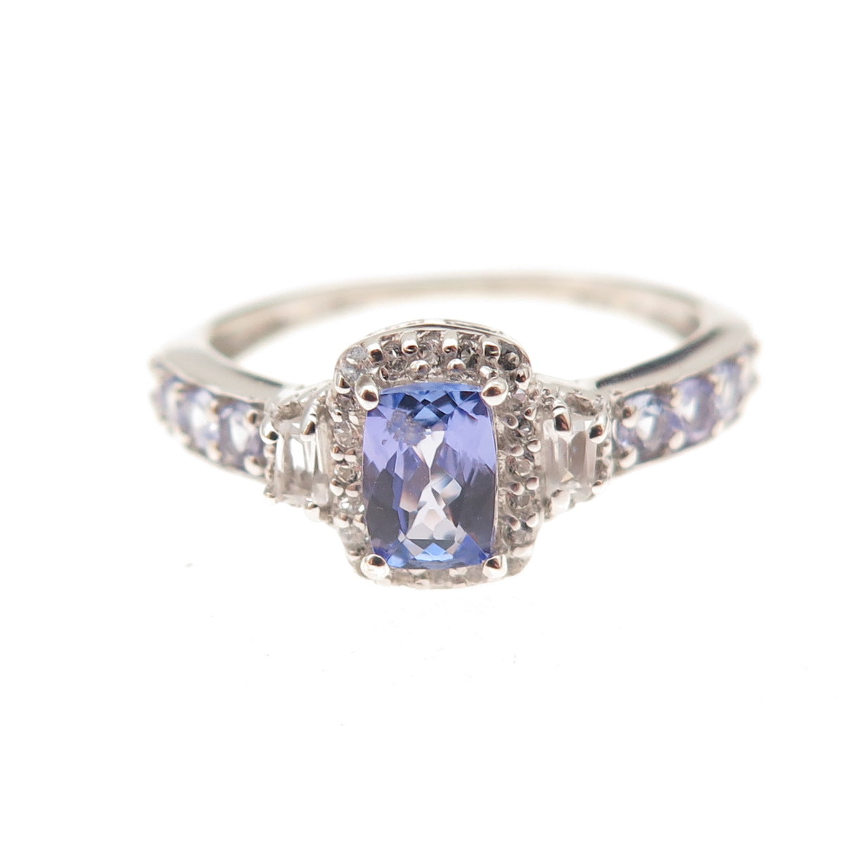 Chuck Clemency 925 Sterling Silver Real Tanzanite & White Topaz Ring Size 8.25