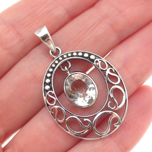925 Sterling Silver Vintage Real Green Amethyst Crescent Charm Pendant