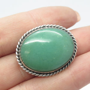 925 Sterling Silver Vintage Real Aventurine Gemstone Pin Brooch