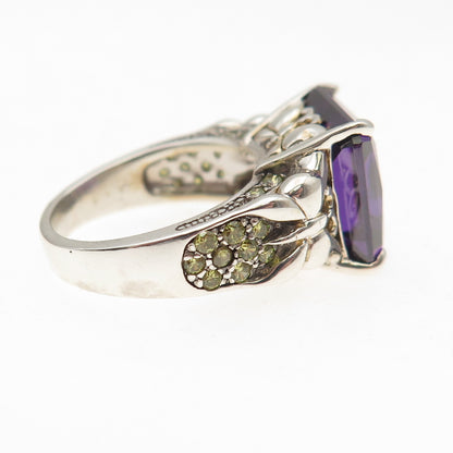 925 Sterling Silver Vintage Real Amethyst & Peridot Butterfly Ring Size 5.25