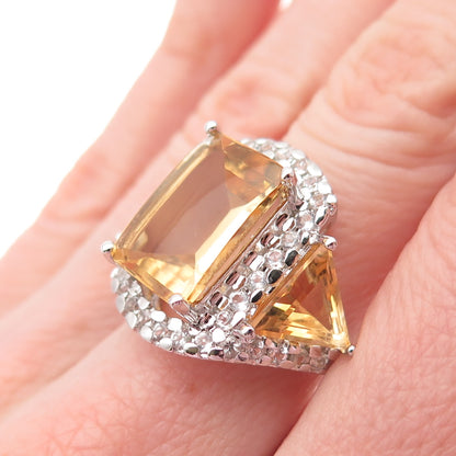 925 Sterling Silver Real Citrine & White Topaz Ring Size 7