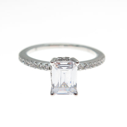 925 Sterling Silver Emerald & Round-Cut Shaped C Z Engagement Ring Size 7.25