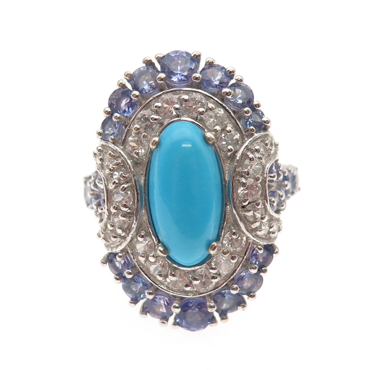 Chuck Clemency 925 Sterling Silver Real Turquoise Tanzanite Topaz Ring Size 8.25