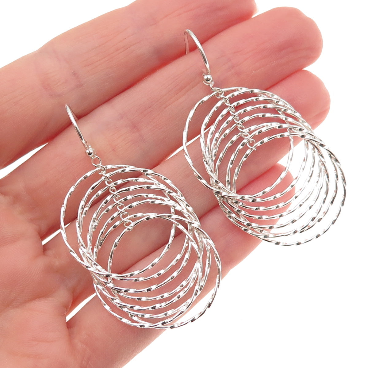925 Sterling Silver Interlocked Circle Dangle Earrings