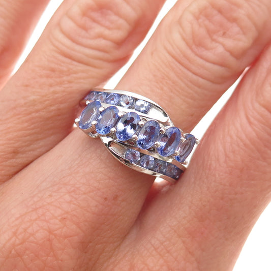 Chuck Clemency 925 Sterling Silver Real Oval & Round-Cut Tanzanite Ring Size 8
