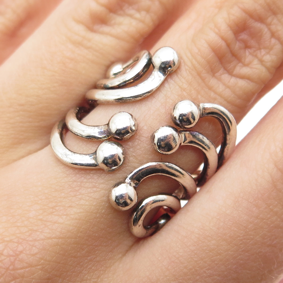 ATI ANNIKA WITT Sterling Silver Vintage Modernist Wavy Adjustable Ring Size 8.5