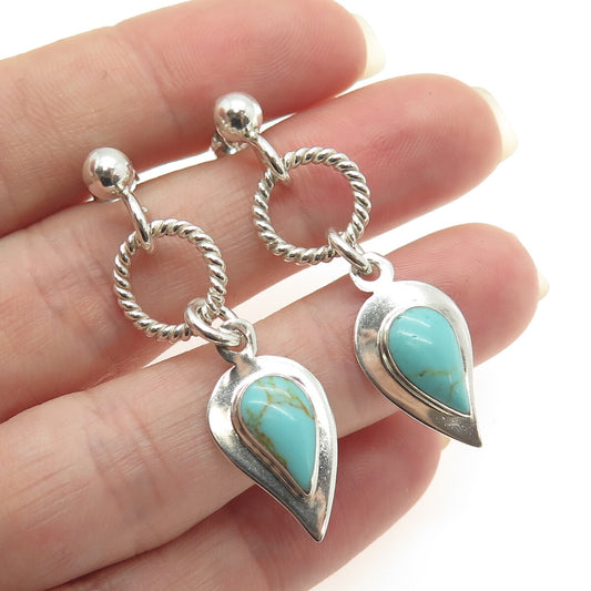 RAGUL CANO 925 Sterling Silver Vintage Mexico Real Turquoise Dangle Earrings