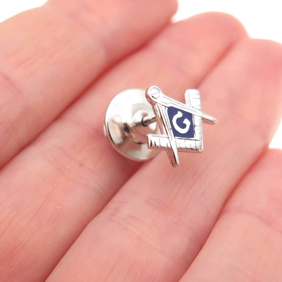 Anson 925 Sterling Silver Antique Art Deco Enamel Masonic Tie Tack / Lapel Pin