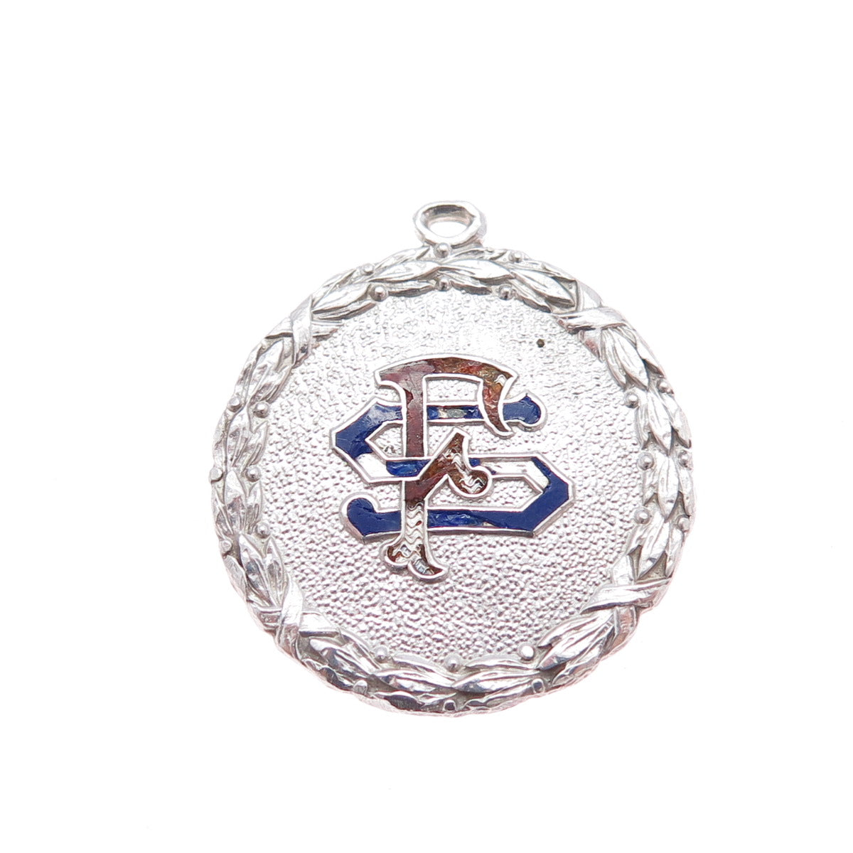 LAMBERT BROS. 925 Sterling Silver Antique Enamel Monogram Charm Pendant