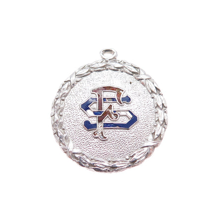 LAMBERT BROS. 925 Sterling Silver Antique Enamel Monogram Charm Pendant