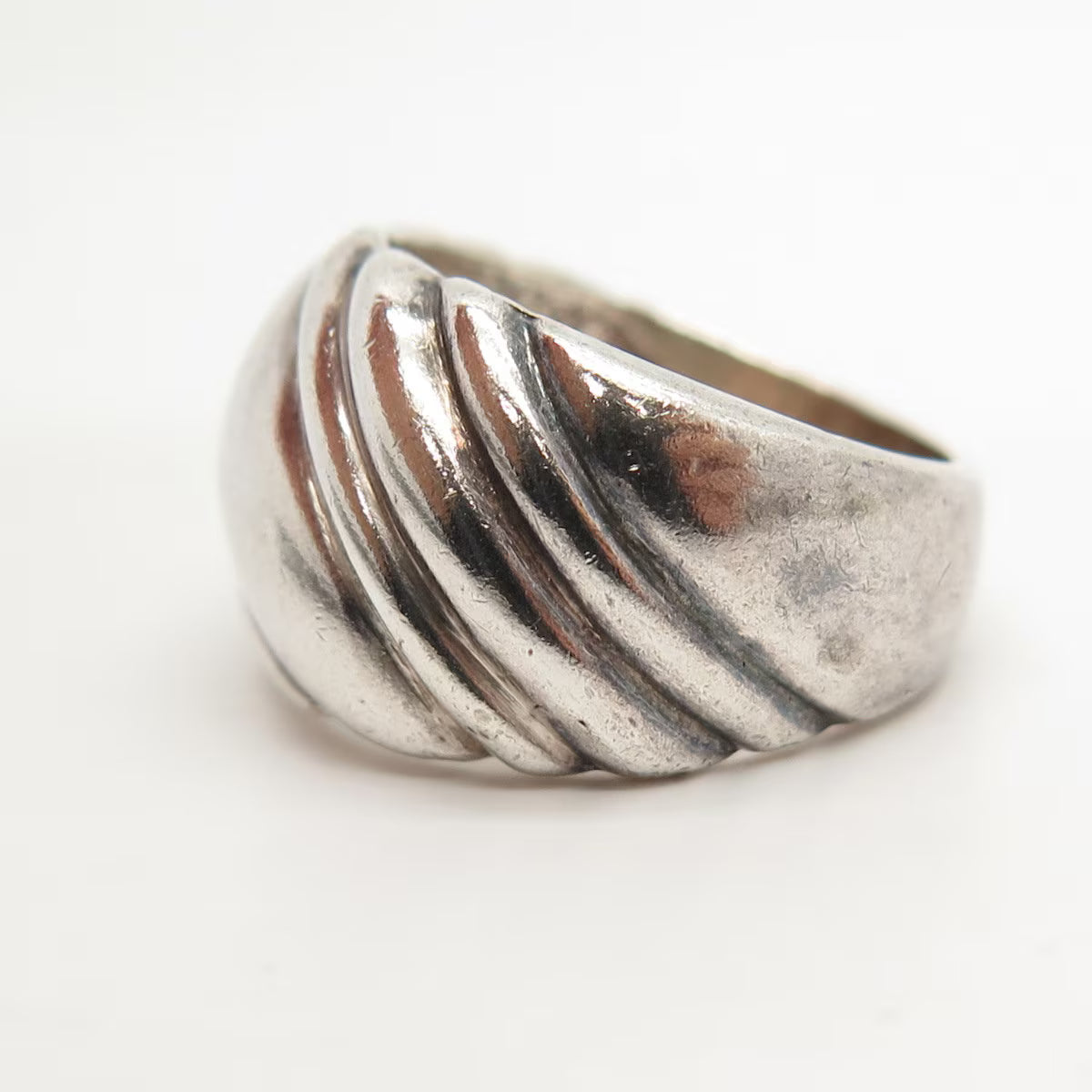 925 Sterling Silver Vintage Ribbed Ring Size 7
