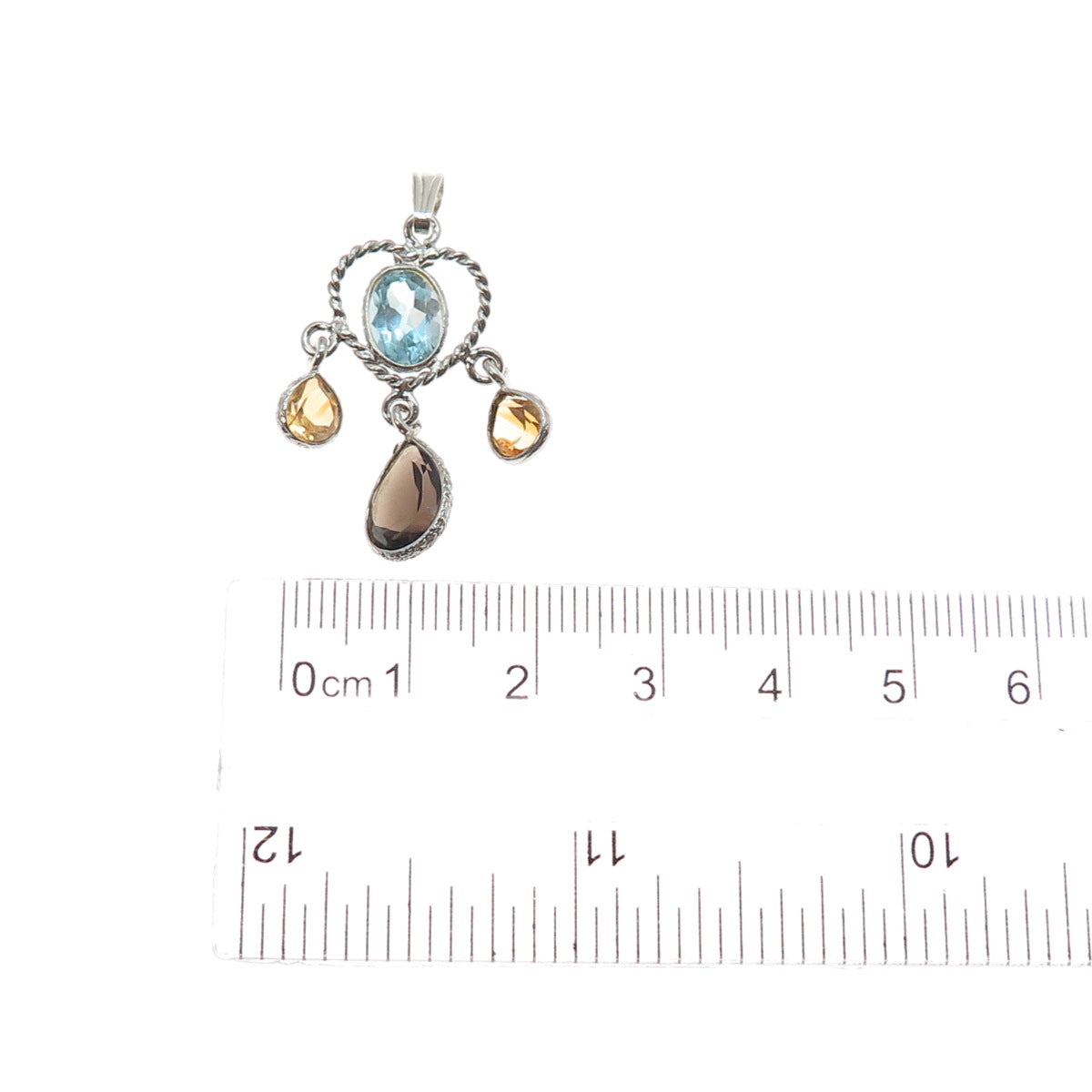 ATELIER 925 Sterling Silver Vintage Real Blue Topaz Citrine Smoky Quartz Pendant