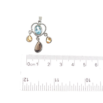ATELIER 925 Sterling Silver Vintage Real Blue Topaz Citrine Smoky Quartz Pendant