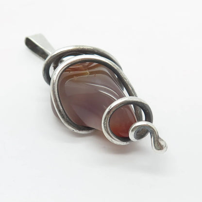 925 Sterling Silver Vintage Real Agate Gem Amulet Pendant