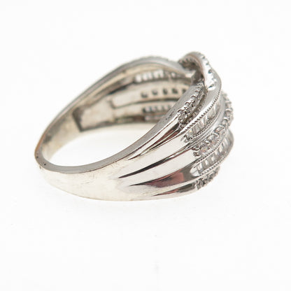 925 Sterling Silver Round & Tapered Baguette-Cut C Z Ring Size 8.75