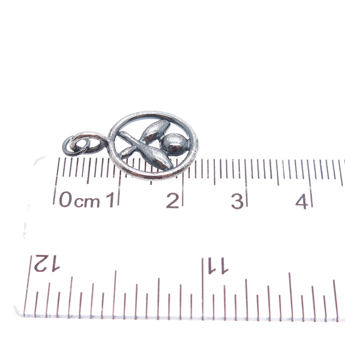 925 Sterling Silver Vintage Bowling Club Oxidized Minimalist Charm Pendant