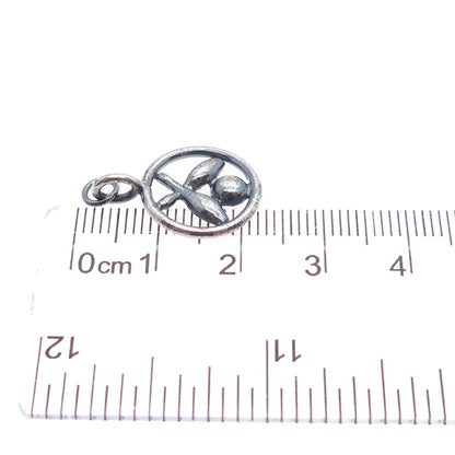 925 Sterling Silver Vintage Bowling Club Oxidized Minimalist Charm Pendant