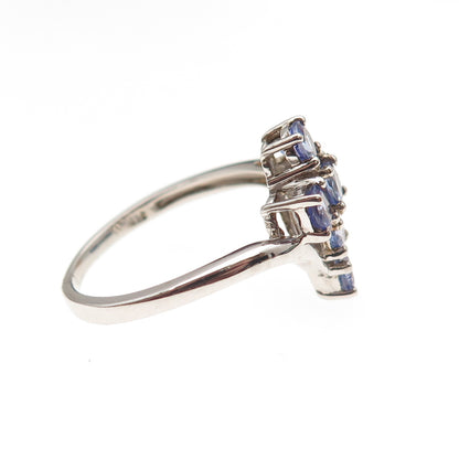 Chuck Clemency 925 Sterling Silver Real Round-Cut Tanzanite Cross Ring Size 7.25