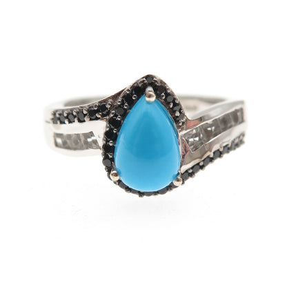 Chuck Clemency 925 Sterling Silver Real Turquoise White Topaz Spinel Ring Size 8