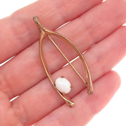 Winard 1/20 12K Gold Filled Antique Art Deco Real Opal Wishbone Pin Brooch