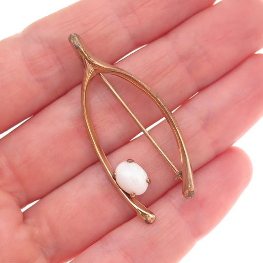Winard 1/20 12K Gold Filled Antique Art Deco Real Opal Wishbone Pin Brooch
