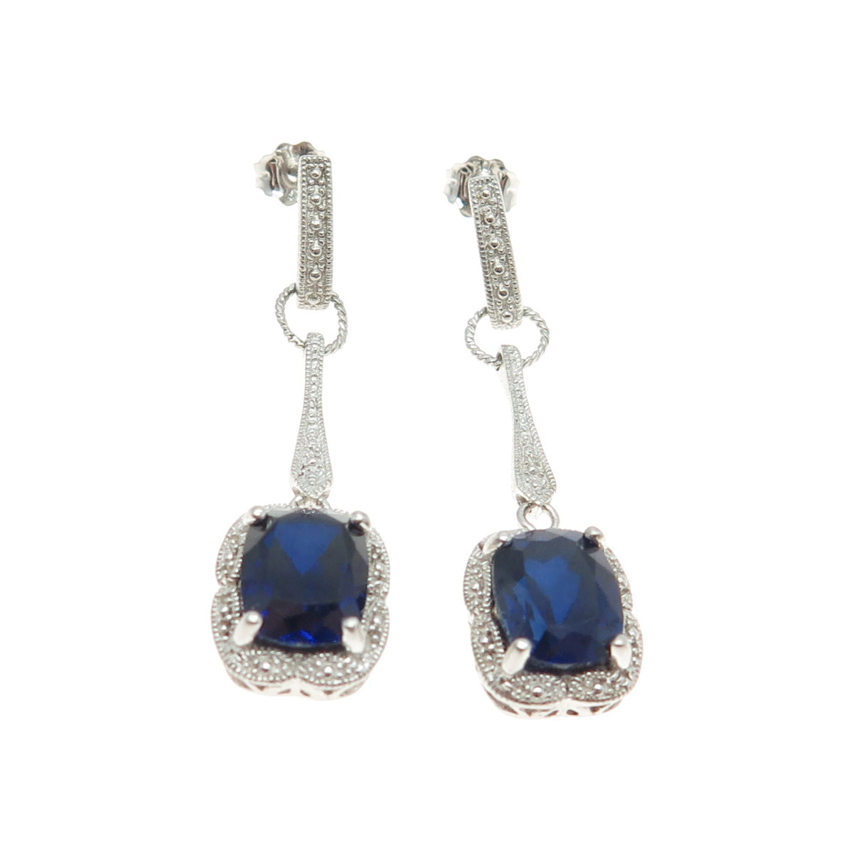 925 Sterling Silver Lab-Created Sapphire Dangling Earrings