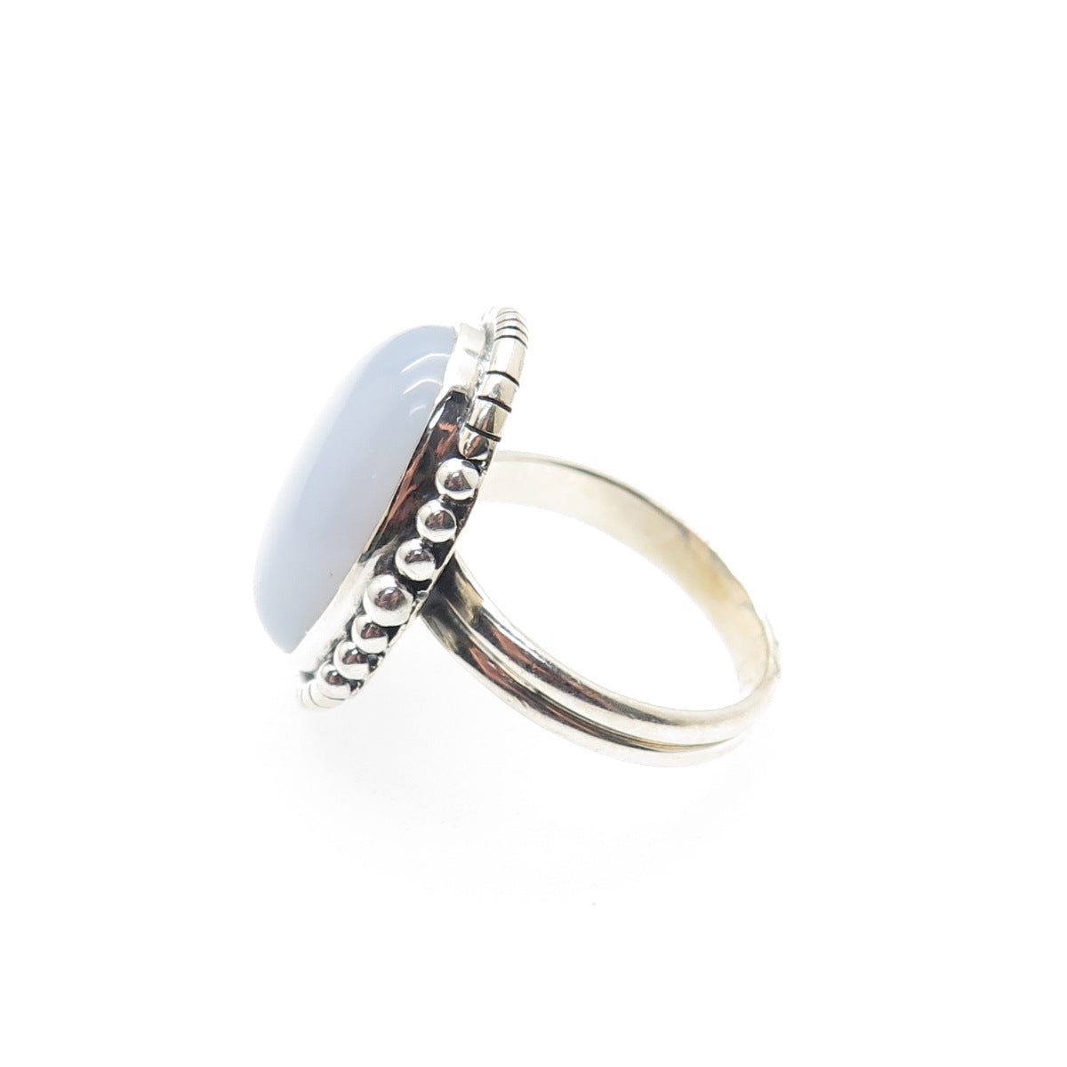 925 Sterling Silver Vintage Real Cabochon Chalcedony Beaded Ring Size 10