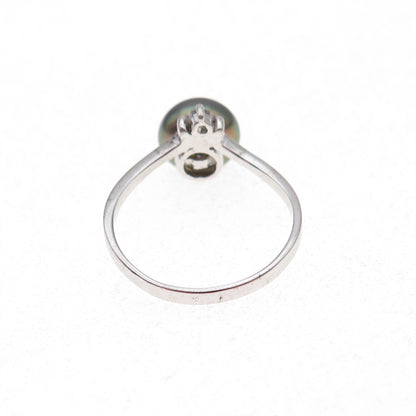 925 Sterling Silver Real Tahitian Pearl & C Z Ring Size 5.75
