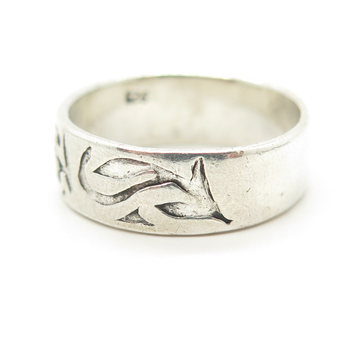 925 Sterling Silver Vintage Ethnic Symbols Band Ring Size 9.75