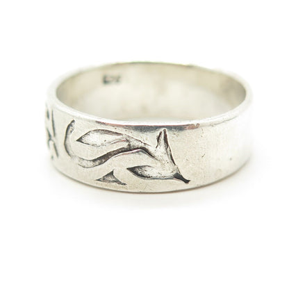 925 Sterling Silver Vintage Ethnic Symbols Band Ring Size 9.75