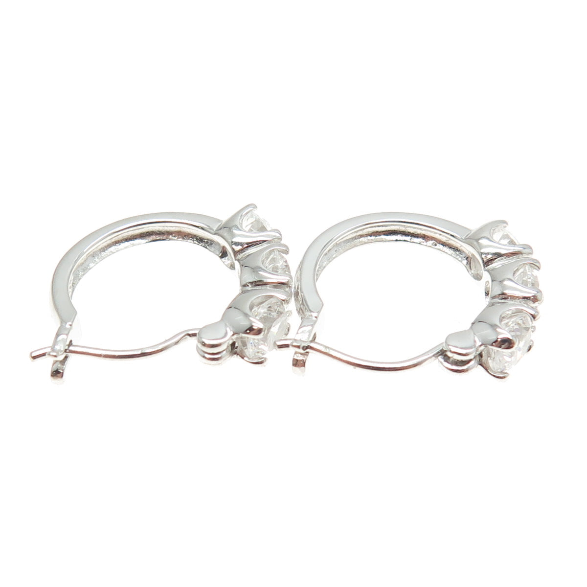 925 Sterling Silver Round-Cut C Z Hoop Earrings