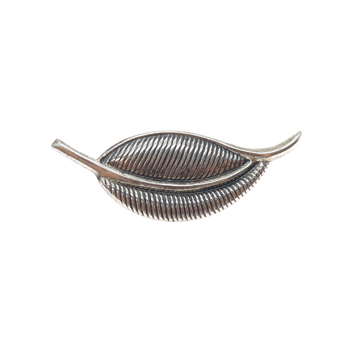 JEWELART 925 Sterling Silver Vintage Modernist Floral Leaf Oxidized Pin Brooch