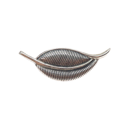 JEWELART 925 Sterling Silver Vintage Modernist Floral Leaf Oxidized Pin Brooch