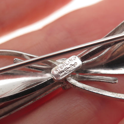 CARL ART 925 Sterling Silver Vintage Modernist Floral Bow Pin Brooch