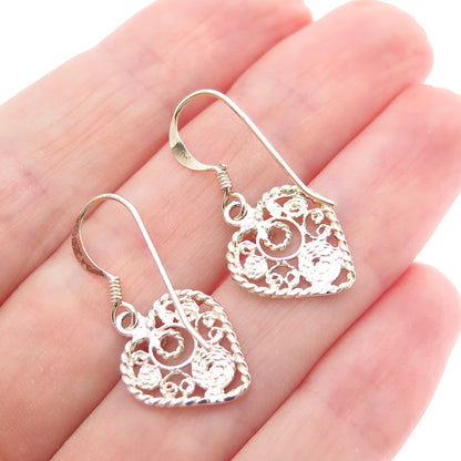 925 Sterling Silver Gold Plated Vintage Round-Cut C Z Heart Dangle Earrings