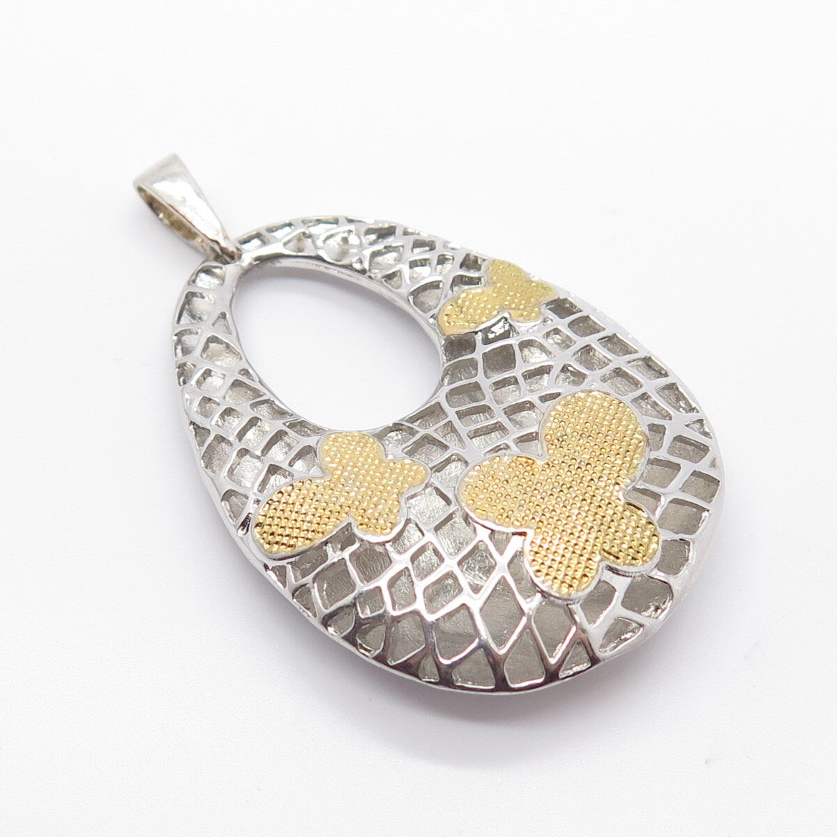 925 Sterling Silver 2-Tone Vintage Lady's Butterfly Bag Pendant