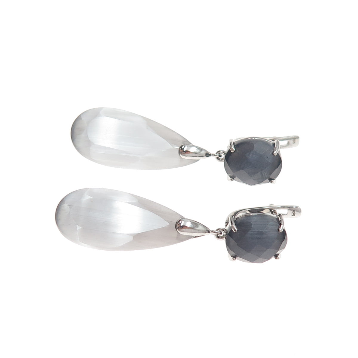 925 Sterling Silver Multi-Color Optic Fiber Cat's Eye Dangle Earrings