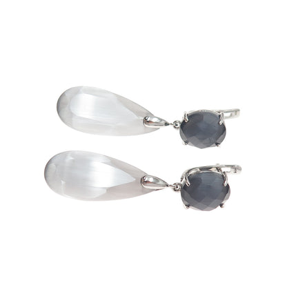 925 Sterling Silver Multi-Color Optic Fiber Cat's Eye Dangle Earrings