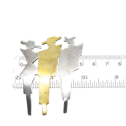 925 Sterling Silver 2-Tone Vintage Mexico Three Elegant Ladies Pin Brooch
