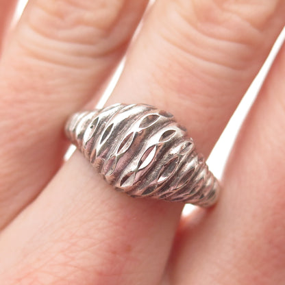 925 Sterling Silver Vintage Modernist Ribbed Dome Oxidized Ring Size 9.5