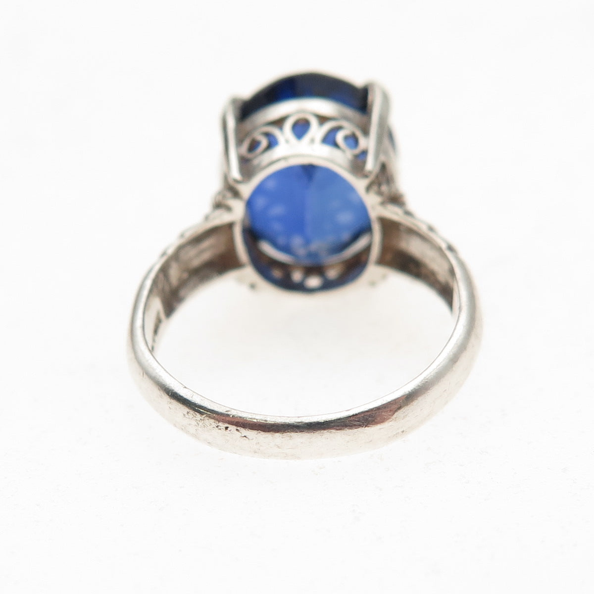 925 Sterling Silver Vintage Oval-Cut Lab-Created Sapphire Ring Size 4.75