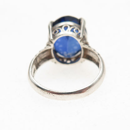 925 Sterling Silver Vintage Oval-Cut Lab-Created Sapphire Ring Size 4.75