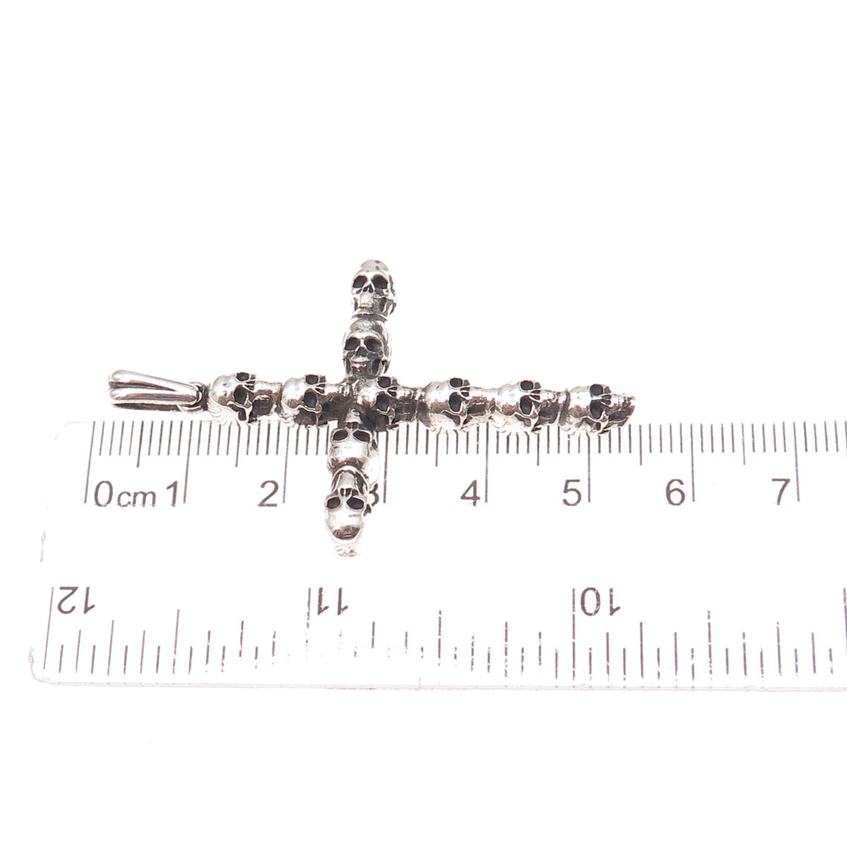 925 Sterling Silver Vintage Skull Cross Oxidized Pendant