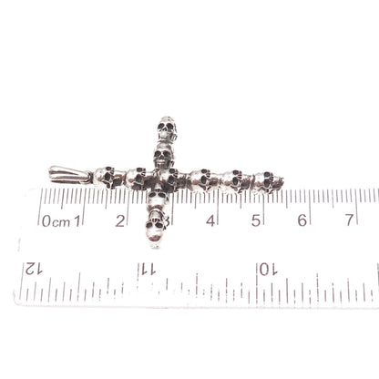 925 Sterling Silver Vintage Skull Cross Oxidized Pendant