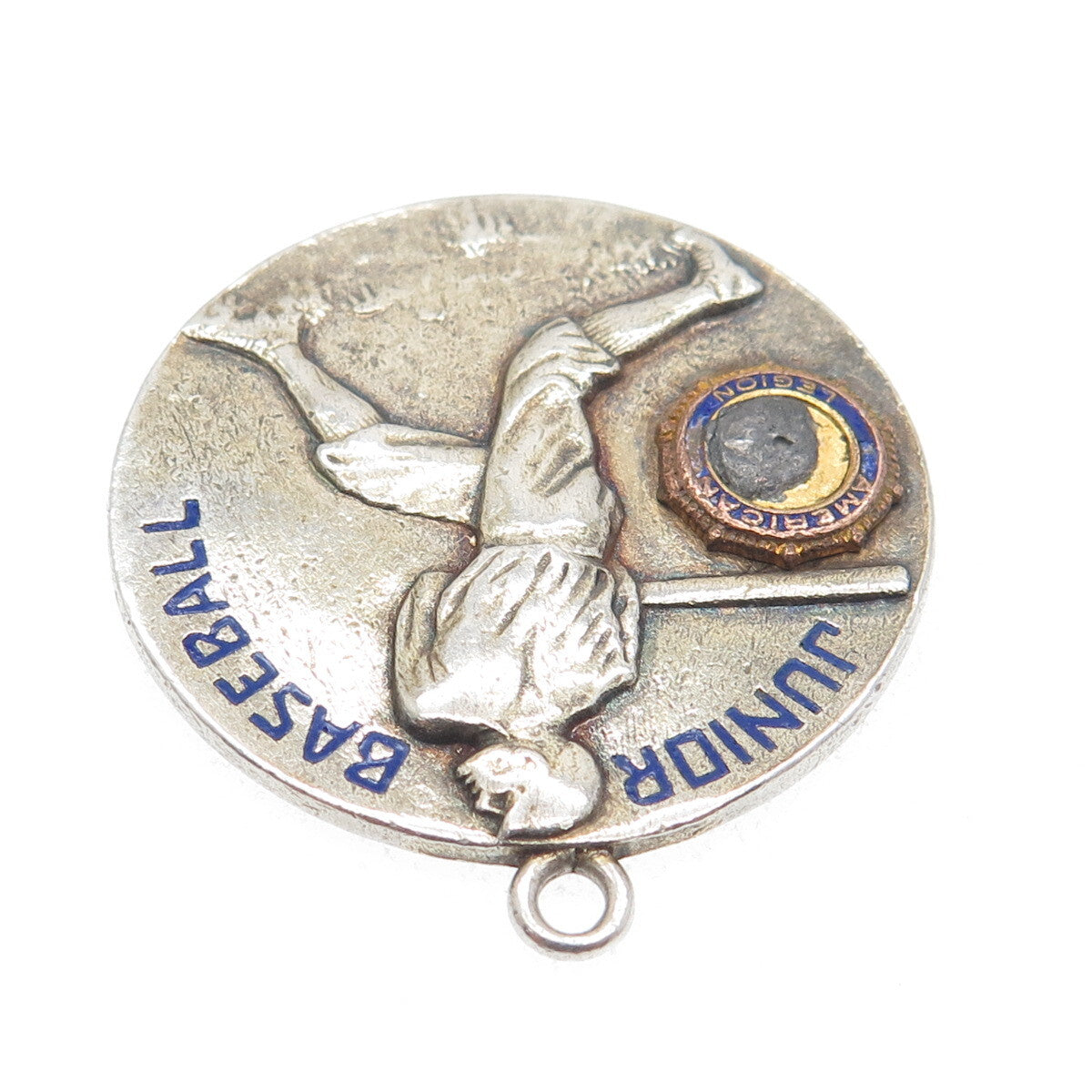 BALFOUR Sterling 2-Tone Antique Enamel Junior Baseball American Legion Pendant