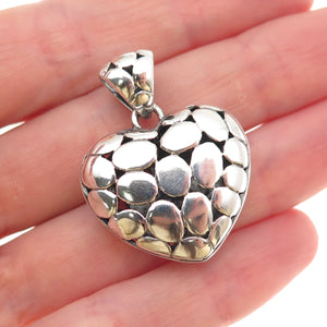 925 Sterling Silver Vintage Kali Dotted Puffy Heart Charm Pendant
